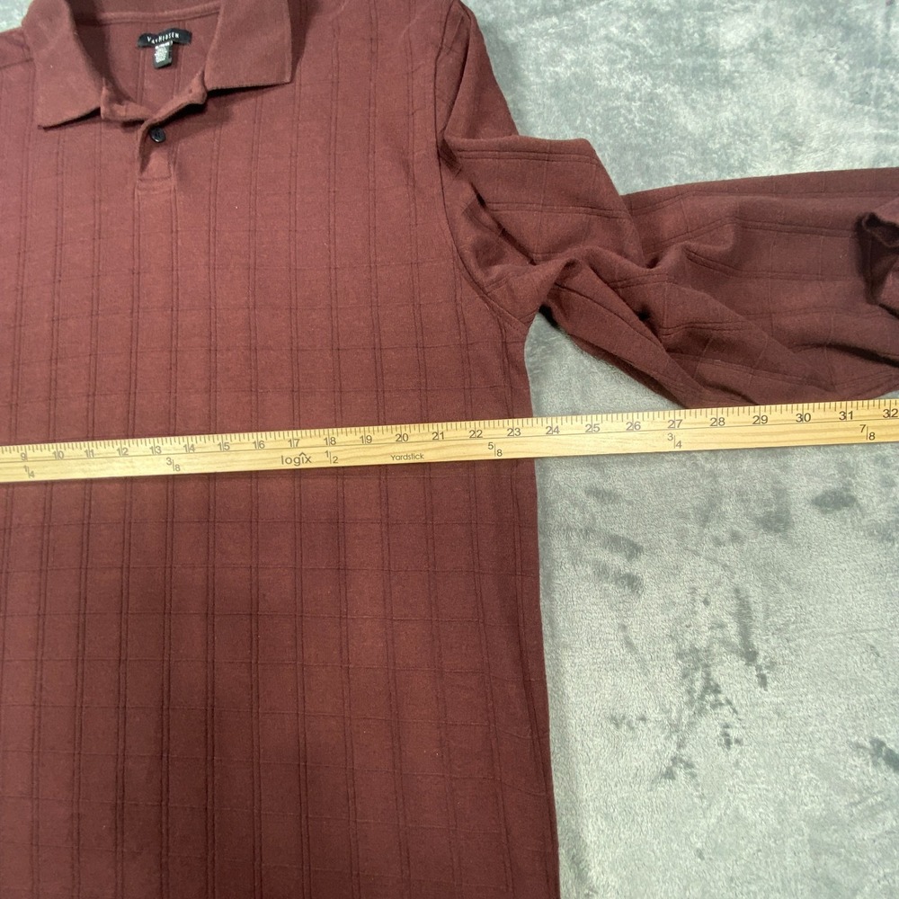 Van Heusen Polo Shirt Mens XL Long Sleeve Maroon Burgundy Textured Geometric Box - Picture 6 of 8